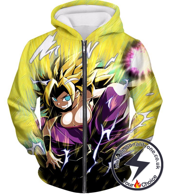 Dragon Ball Super Awesome Action Hero Caulifla Super Saiyan 3 Cool Anime Graphic Zip Up Hoodie